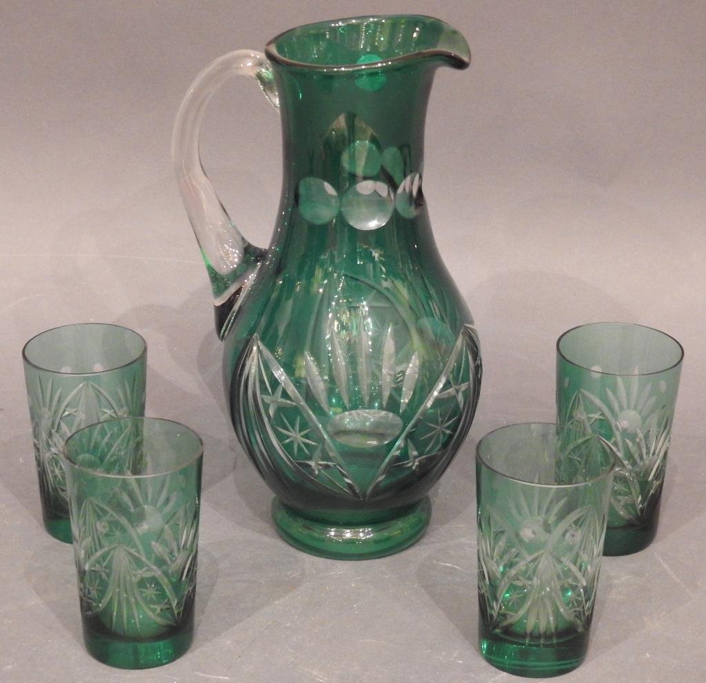 Vintage 5 Pc. Bohemian Pitcher & Tumbler Set (1 of 3)