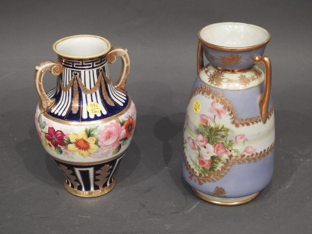 Two Nippon Porcelain Double Handle Vases (1 of 10)