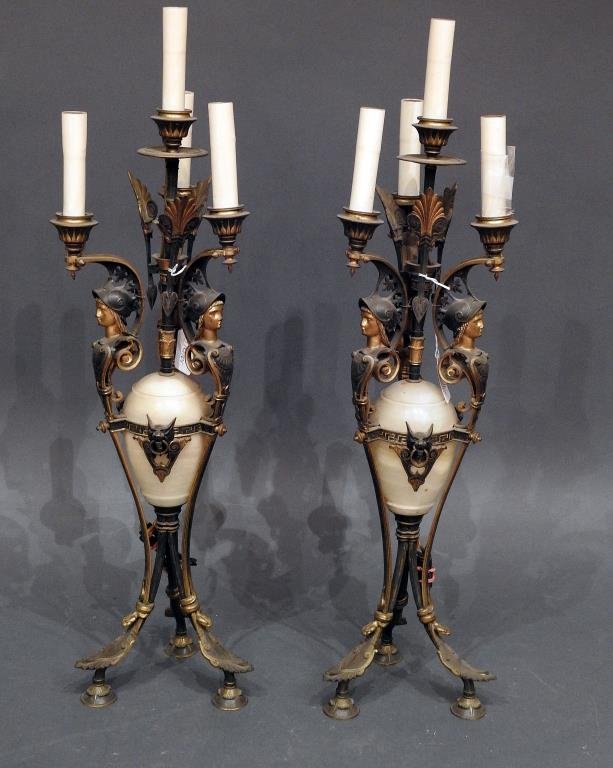 Pr.Antique Electrified 3-Light Candelabra (1 of 5)