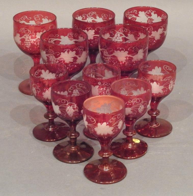 Lot of 11 Antique Ruby Bohemian Glass Goblets (1 of 5)