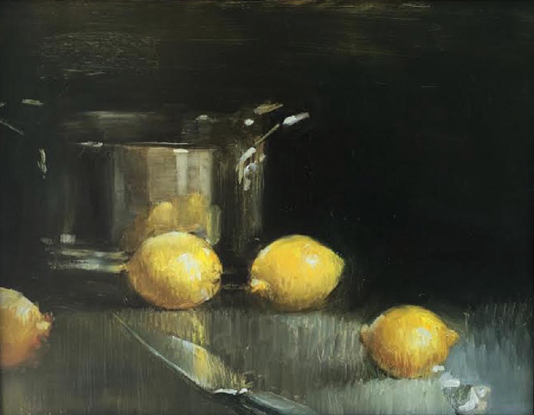 ”What's For Dinner”, Sue Barrasi: Lemons and Garlic with Pot . Oil. Image Size: 11x14 Inches. Framed: 14x17 inches. Salmagundi is a 501 (c) 3 not -for- profit organization. Visit salmagundi.org for more information.