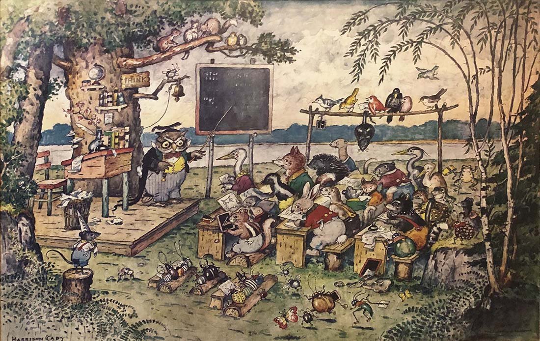 Salmagundi: W. Harrison Cady (1877-1970): This Salmagundi work of art is titled, "Copy After Animals at School". (Salmagundi Club Collection) Signed, lower left: Harrison Cady. Print of a Watercolor. Image Size: 8.13" x 13.13" x 0" Walter Har