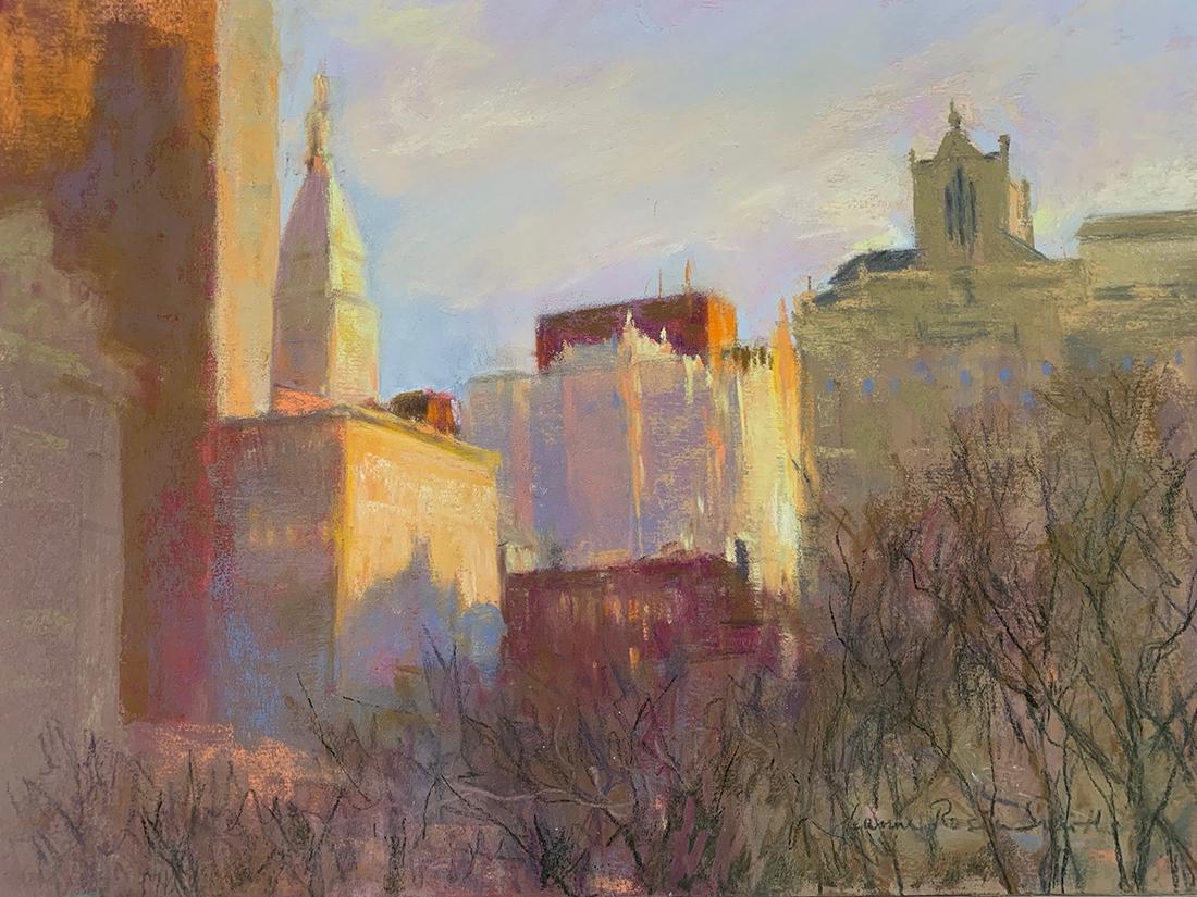 Salmagundi: Jeanne Rosier Smith: This Salmagundi work of art is titled, "Good Morning Gramercy". A sunny morning view of Gramercy Park from the National Arts Club. Pastel. Image Size: 9" x 12" x 0.5" Framed Size: 14" x 19" x 1" Jeann