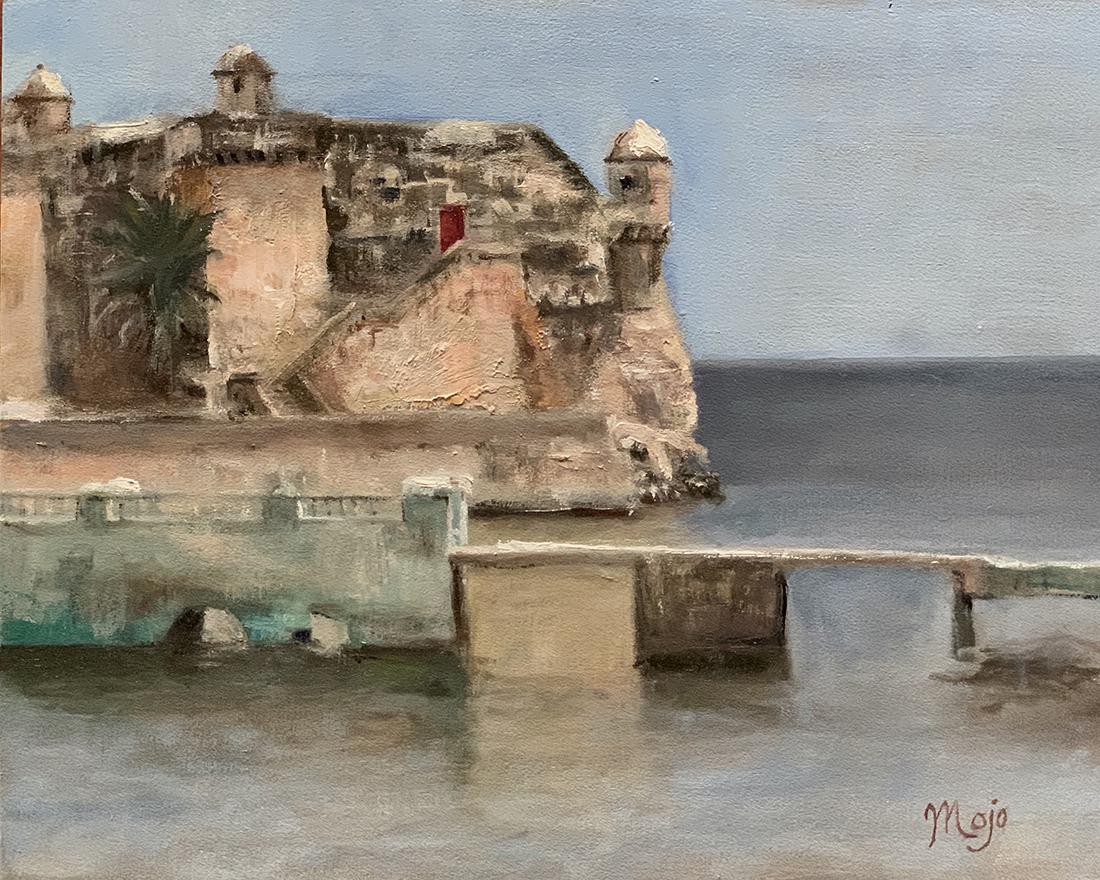 Salmagundi: Mary Jean Weaver: This Salmagundi work of art is titled, "Cuban Fortress". "That red door caught my eye while touring Havana on a people-to-people excursion." Oil. Image Size: 8" x 10" Framed Size: 14" x 16" Mary Jean 