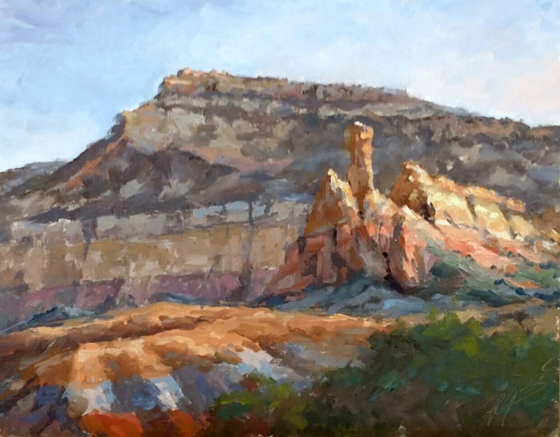 Salmagundi: R. Gregory Summers: This Salmagundi work of art is titled, "Return to Innocence". Painted on Location at the Ghost Ranch, Abique New Mexico. OIl. Image Size: 11" x 14" Framed Size: 18" x 21" Robert Gregory Summers began 