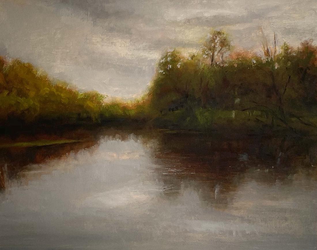 Salmagundi: Jane Manco: This Salmagundi work of art is titled, "The Cove". "A cove with a curiously unfamiliar destination." Oil on Linen. Image Size: 8" x 10" Framed Size: 12.5" x 15" Jane Manco is a classically trained tra