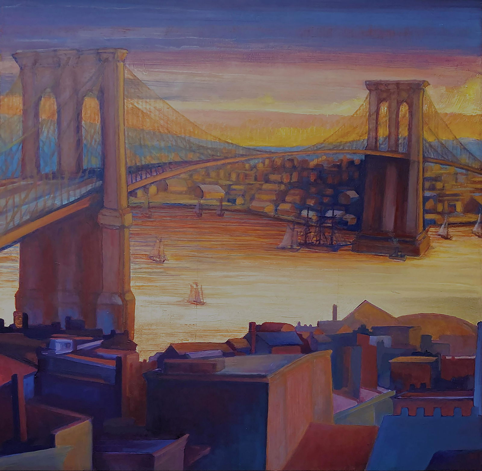 Salmagundi: Elizabeth Stainton: This Salmagundi work of art is titled, "Old New York". 100% of proceeds from the sale of this piece benefits Salmagundi. An imagined look back to the turn of the 20th Century when the Brooklyn bridge