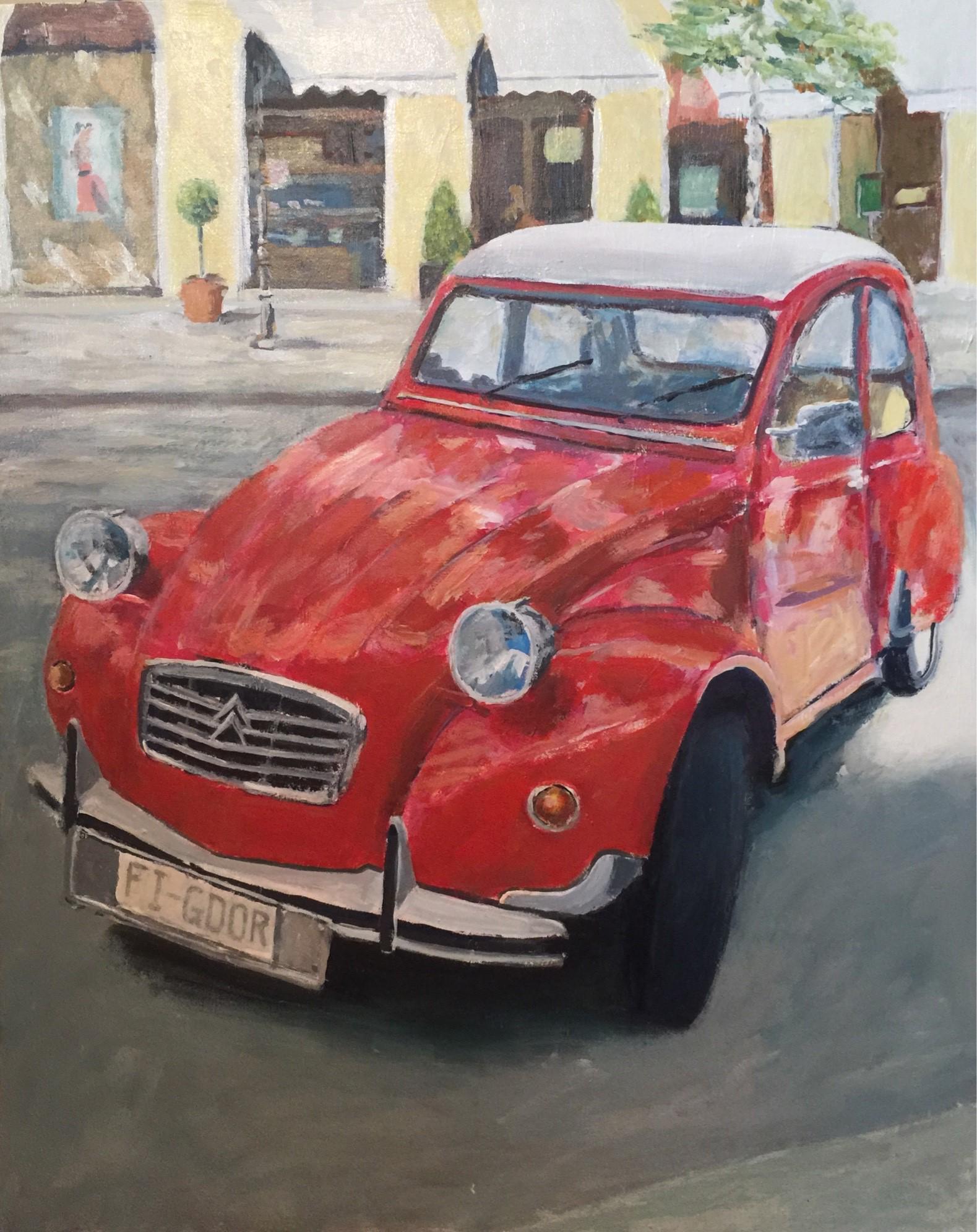 Salmagundi: William Figdor: This Salmagundi work of art is titled, "Rouge Voiture". A quintessentially French car, as described by the artist. Acrylic. Image Size: 30" x 24" x 1" Framed Size: 31" x 25" x 2" Bill Figdor is an arc
