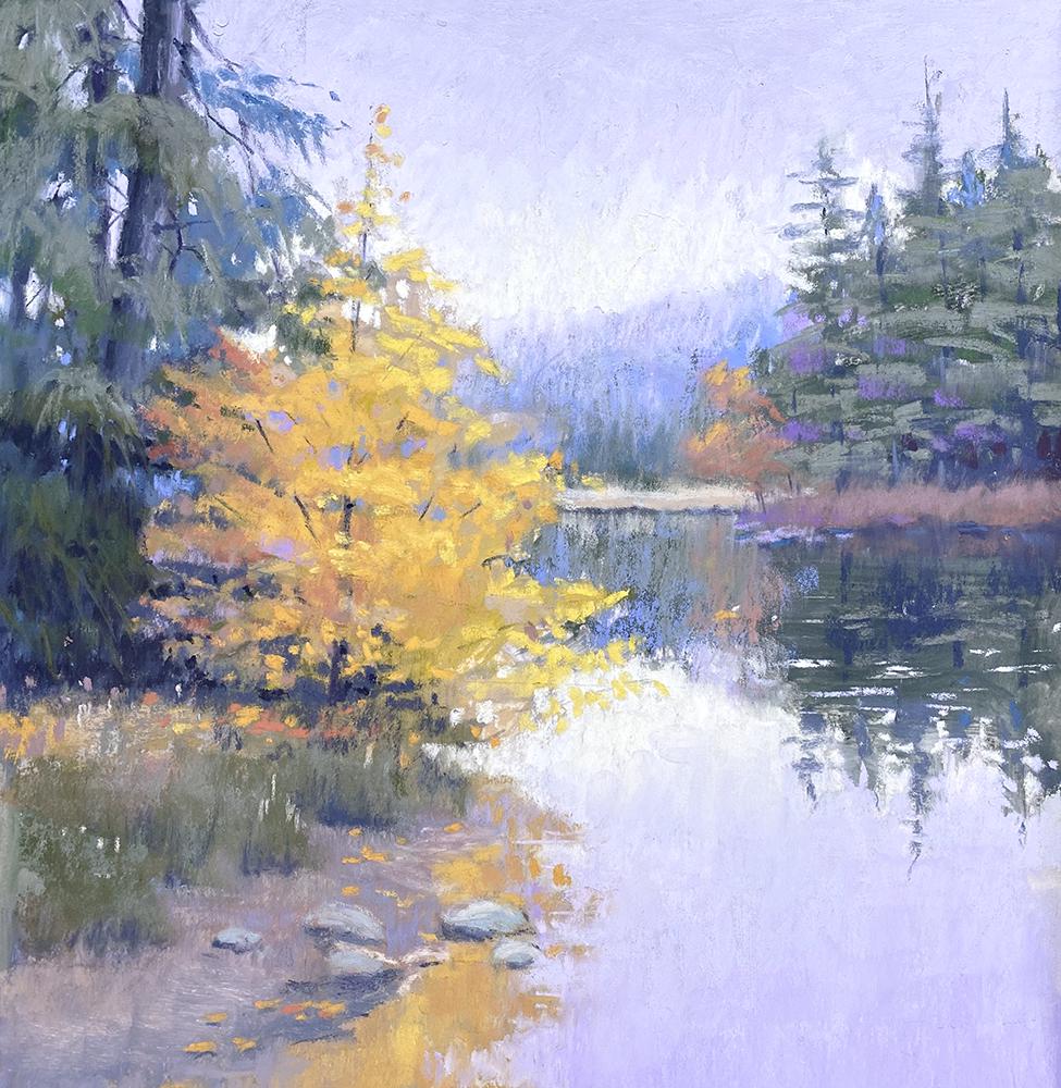Salmagundi: Jane McGraw-Teubner: This Salmagundi work of art is titled, "Complements". A landscape of a near lavender sky on a fall day in Vermont. Pastel . Image Size: 8" x 8" Framed Size: 14" x 14" Jane McGraw-Teubner is a Signatur
