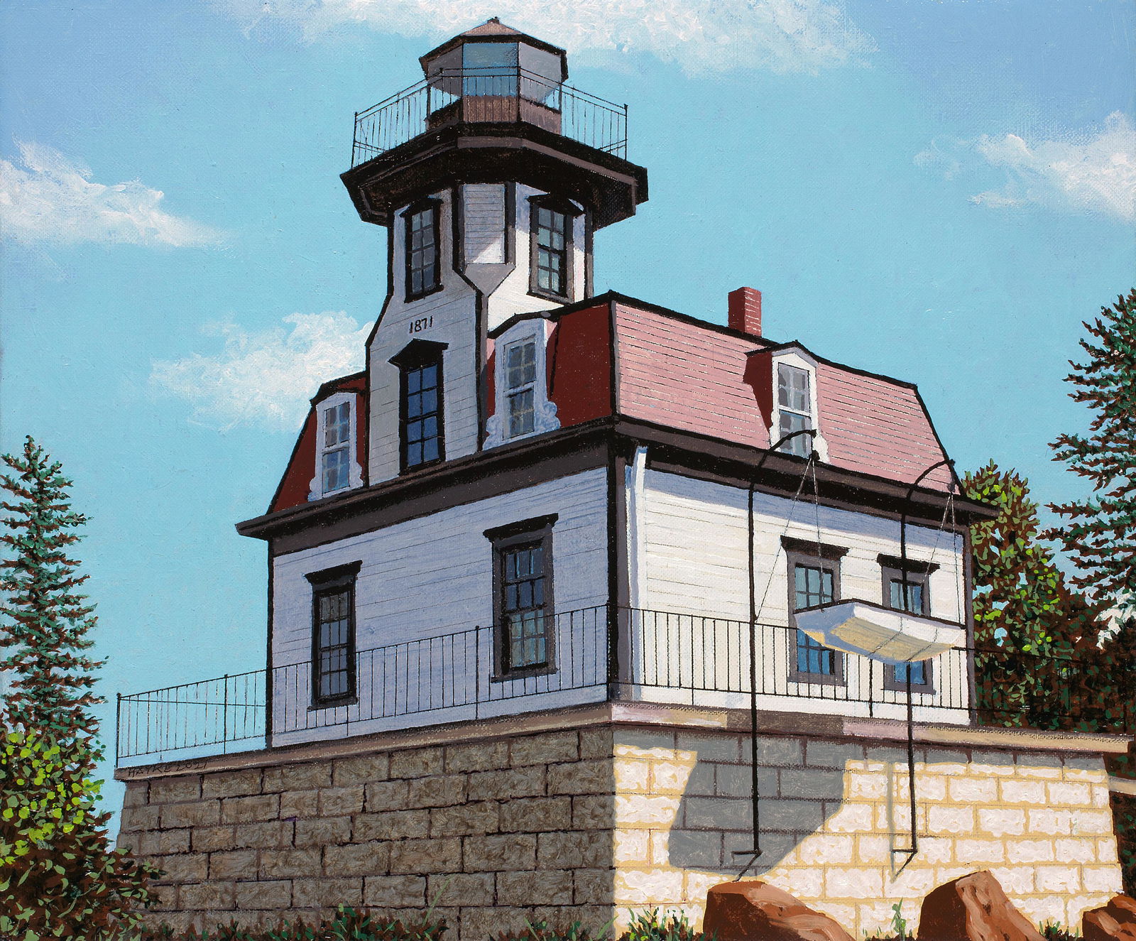 Salmagundi: Walter Hatke: This Salmagundi work of art is titled, "Still Landlocked". A depiction of a Lake Champlain lighthouse moved to the Shelburne Museum in Vermont. Oil on Linen. Image Size: 10" x 12" Framed Size: 10.5" x