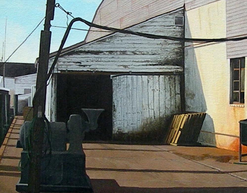 Salmagundi: John Mansueto: This Salmagundi work of art is titled, "At the Docks". Dockside view of an old fishing company. Acrylic. Image Size: 11" x 14" Framed Size: 13" x 16" John Mansueto is a fine art landscape painter on t