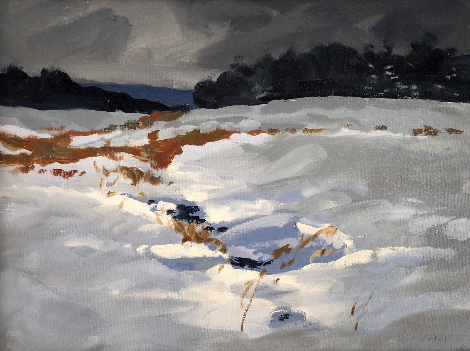 Salmagundi: Robert Mansfield: This Salmagundi work of art is titled, "Accord Winter". A winter evening scene in Accord, NY. Oil. Image Size: 9" x 12" Framed Size: 11" x 14" Robert Mansfield has been painting landscapes for the pas