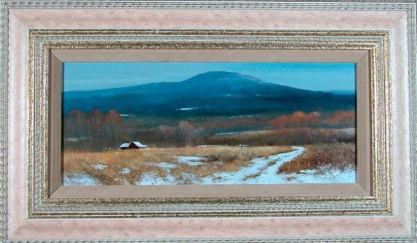 "Vermont Countryside," Gerald Lubeck: The loveliness of the Vermont landscape at its best. Winner of the George Inness, Jr. SCNY Award. Oil. Framed: 11 x 19 inches, 27.94 x 48.26 cm; Image: 6 x 14 inches, 15.24 x 35.56 cm.