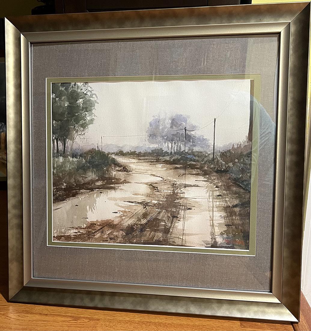 Salmagundi: Marina Goldberg: This Salmagundi work of art is titled, "After the rain". The depiction of a shallow circular pool reflects the beauty of nature in all its glory Watercolor. 13 x 15 (image) 22 x 22 x 1 (framed) Marina