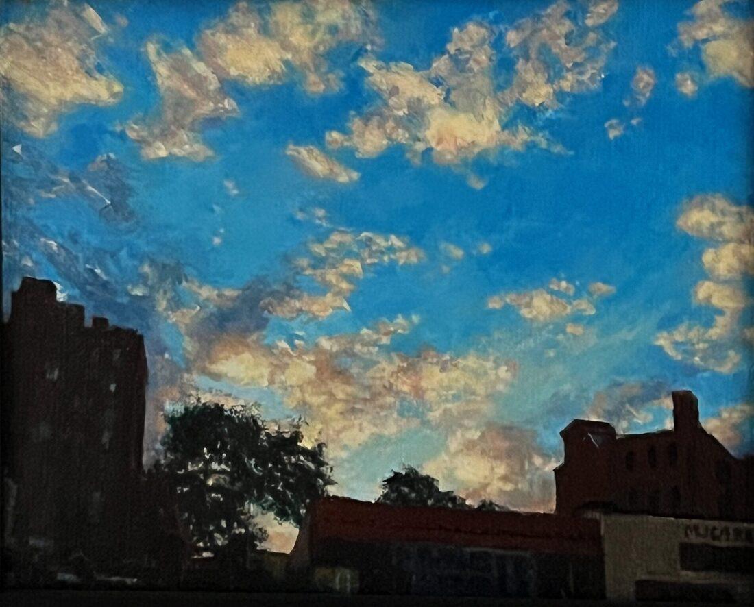 Mary Carew- Cloud dance: This Salmagundi work of art is titled, "Cloud dance". Oil. 8 x 10 (image) 13 x 15 (framed) Since 2018 Mary Jo Carew has been juried into multiple exhibitions at the Salmagundi Club, the Catherine Lori