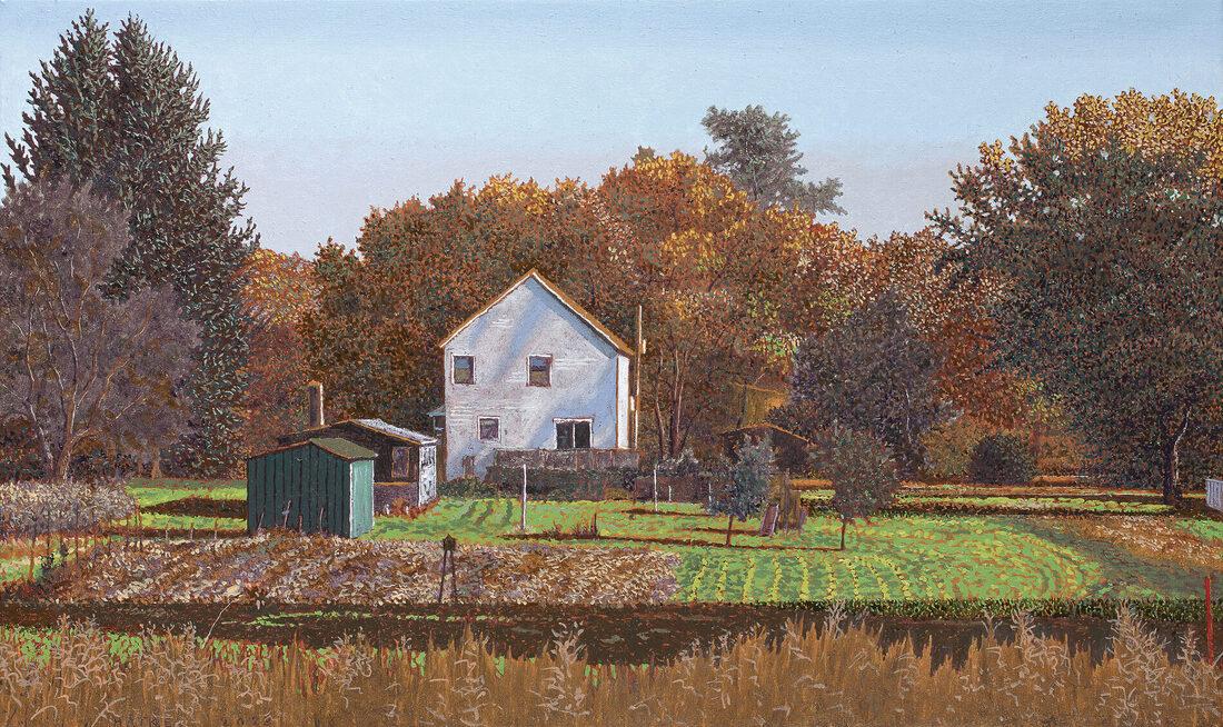 Walter Hatke- Back garden: This Salmagundi work of art is titled, "Back garden". Oil. 12 x 20 (image) 12.5 x 20.5 (framed)