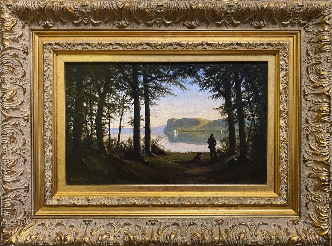 Marco Giovanni Vera- Study of the Hudson from Croton Point Park: This Salmagundi work of art is titled, "Study of the Hudson from Croton Point Park". Oil. 8 x 13 (image) 12 x 17 (framed)