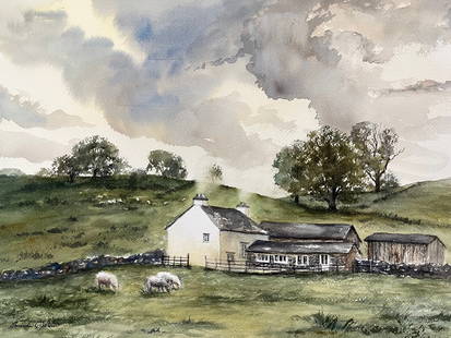 Amanda Epstein : Farmhouse near Hawkshead, Lake District: This Salmagundi work of art is titled, "Farmhouse near Hawkshead, Lake District". Watercolor. 11 x 15.5 (size) 17 x 21 (framed). Amanda is an award winning artist living in the Hudson River Valley