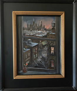 Carole Teller : City in twilight: This Salmagundi work of art is titled, "City in twilight ". Oil. 12 x 9 (size) 19 x 15 (framed). Carole Teller , in her 20 years as a Salmagundi member , has received numerous awards for her