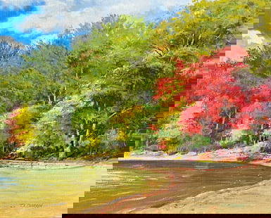 T. A. Charron : Walden Pond in the Fall: This Salmagundi work of art is titled, "Walden Pond in the Fall". Oil. 16 x 20 (size) 23 x 27 (framed). T. A. Charron has received over 100 awards for excellence, in both painting and drawing. He has