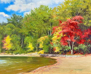 T. A. Charron : Walden Pond in the Fall: This Salmagundi work of art is titled, "Walden Pond in the Fall". Oil. 16 x 20 (size) 23 x 27 (framed). T. A. Charron has received over 100 awards for excellence, in both painting and drawing. He has