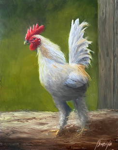 Patt Baldino : Prideful Rooster: This Salmagundi work of art is titled, "Prideful Rooster". Oil. 12 x 9 (size) 16 x 13 (framed).