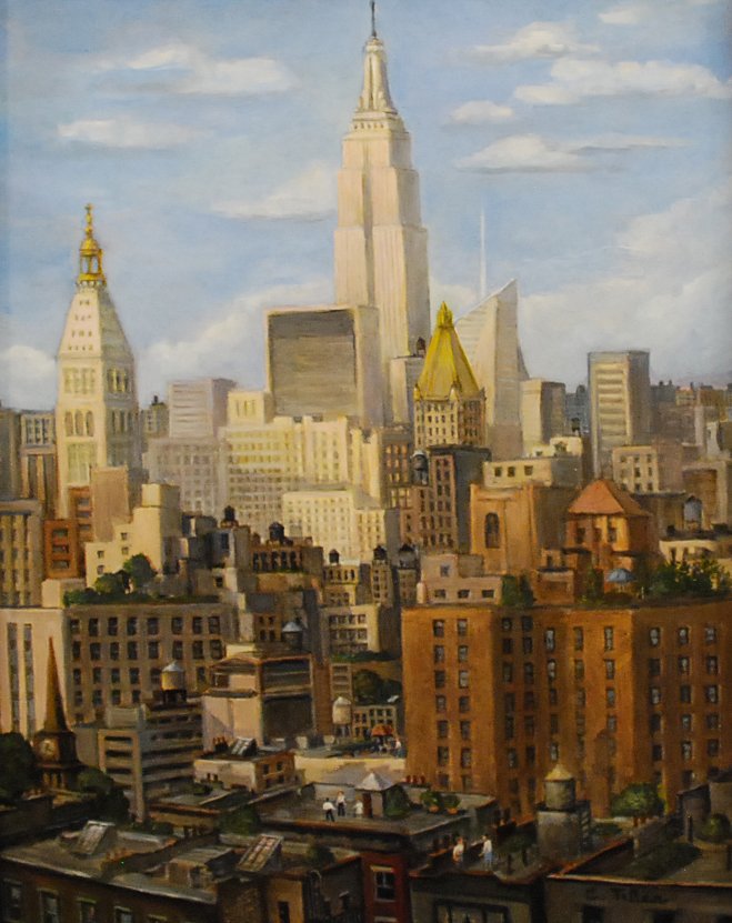 "The View", Carole Teller: Richard C. Pionk SCNY Award, Fall Auction Exhibition 2012. View from the rooftop. Oil. Image size: 14 x 11. Framed: 18 x 15.5