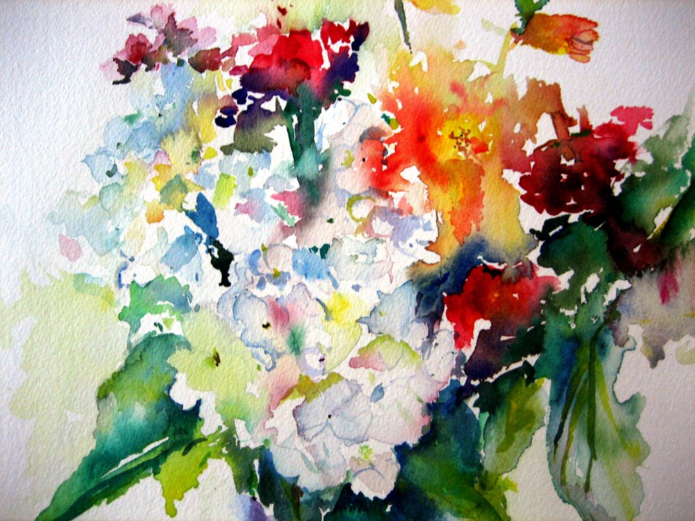"Hydrangea Love", Lisa Argentieri: For the love of hydrangeas. Watercolor. Image size: 11 x 14. Framed: 17 x 21