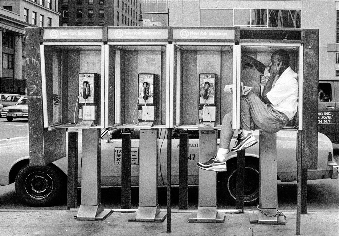 Richard Law : Man in Phone Booth: This Salmagundi work of art is titled, "Man in Phone Booth". Photography. 13 x 18.5 (size) 17 x 23 (framed). My primary focus is as a street photographer where I see people as more alike than differen