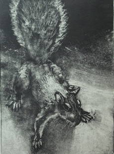 "I"m Watching You", Karen Loew,: Created at the famous Salmagundi Monotype Party. Monotype. Image: 7 x 5. Framed: 16 x 13.