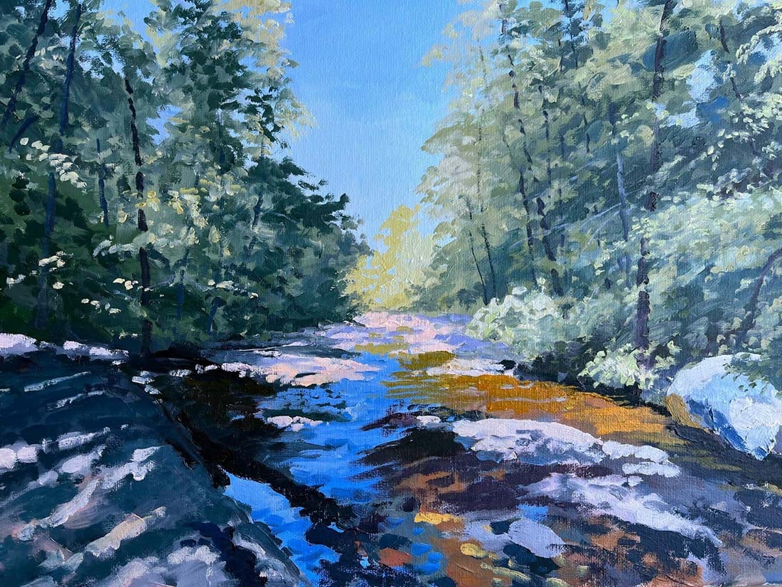 Robert Mansfield : Clove Kill: This Salmagundi work of art is titled, "Clove Kill" (Salmagundi Club Collection). Oil. 12 x 16 (size) 13 x 17 (framed). Robert has retired as Art and Design Director of Forbes Media and is now devotin