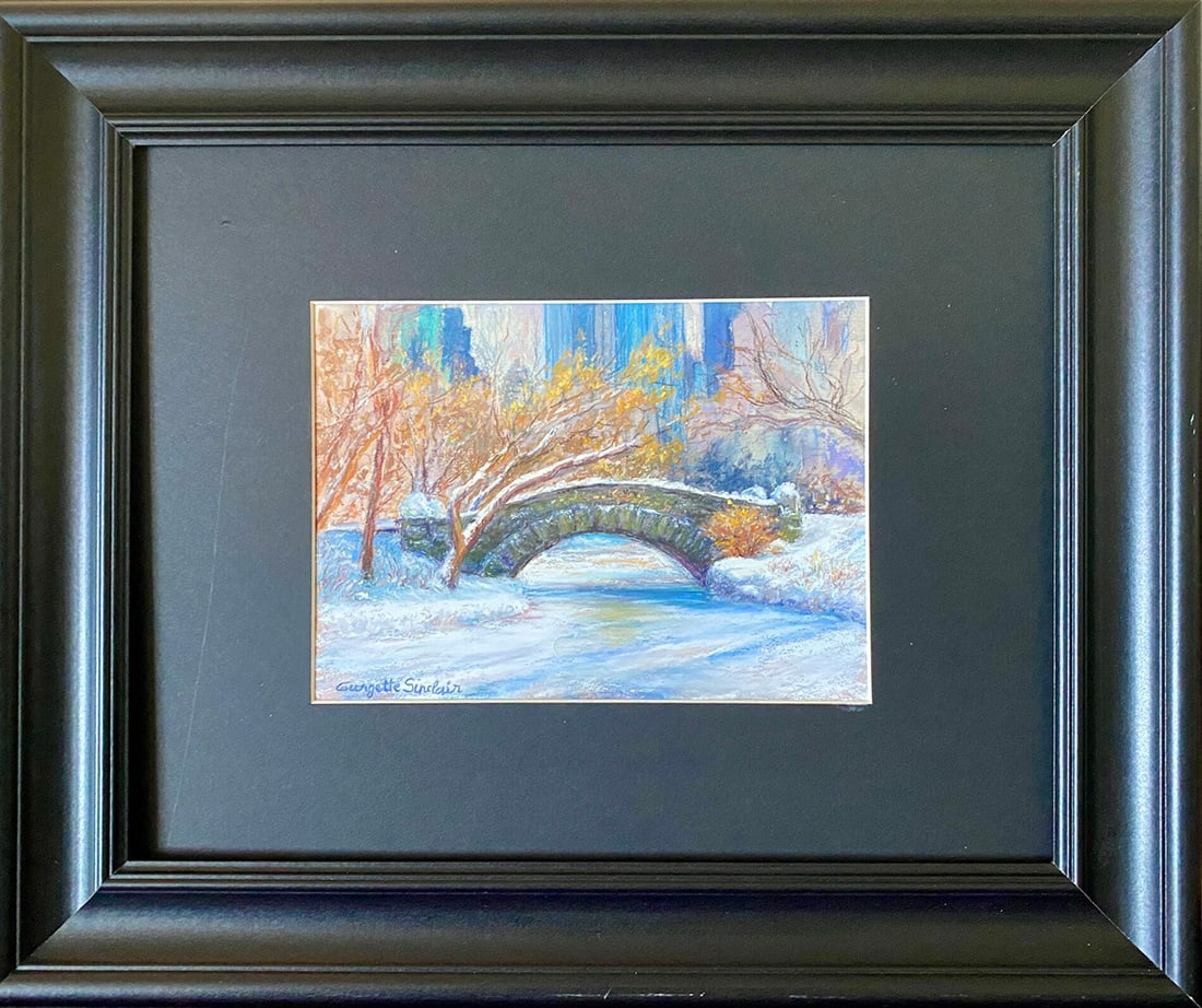 Georgette Sinclair : Winter in Central Park ,NYC: This Salmagundi work of art is titled, "Winter in Central Park ,NYC" (Salmagundi Club Collection). Pastel. 6 x 8.5 (size) 11 x 14 (framed). GS award winning pastelist artist, member of Salmagundi Club