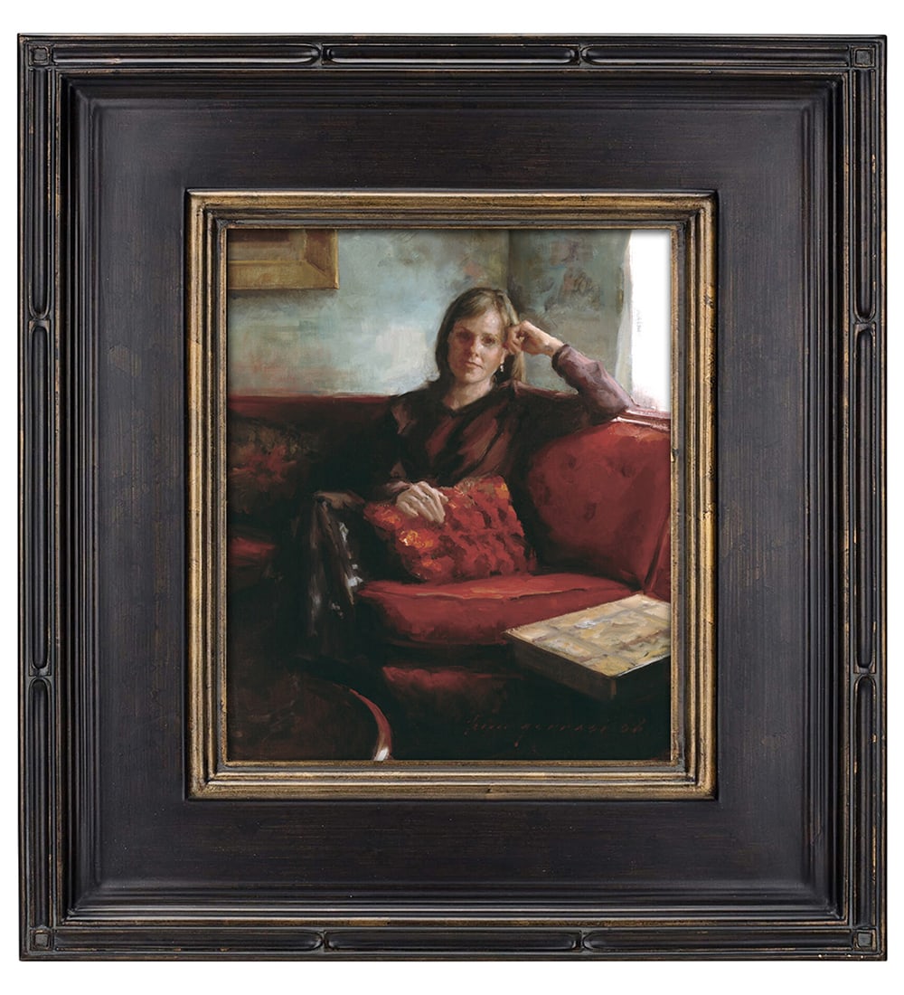 Kim Gorrasi : A Study in Red: This Salmagundi work of art is titled, "A Study in Red". Oil. 24x20 (size) 31x27 (framed). Kim Gorrasi's portrait commissions reside in the collections of Harvard University, Bentley University, Dana-