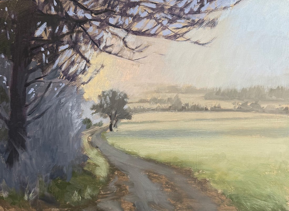 Megan Euell : Morning Frost: This Salmagundi work of art is titled, "Morning Frost ". Oil. 12x16 (size) 16x20 (framed). Megan K. Euell is a representational oil painter, with a studio in Brooklyn. She is a graduate of The