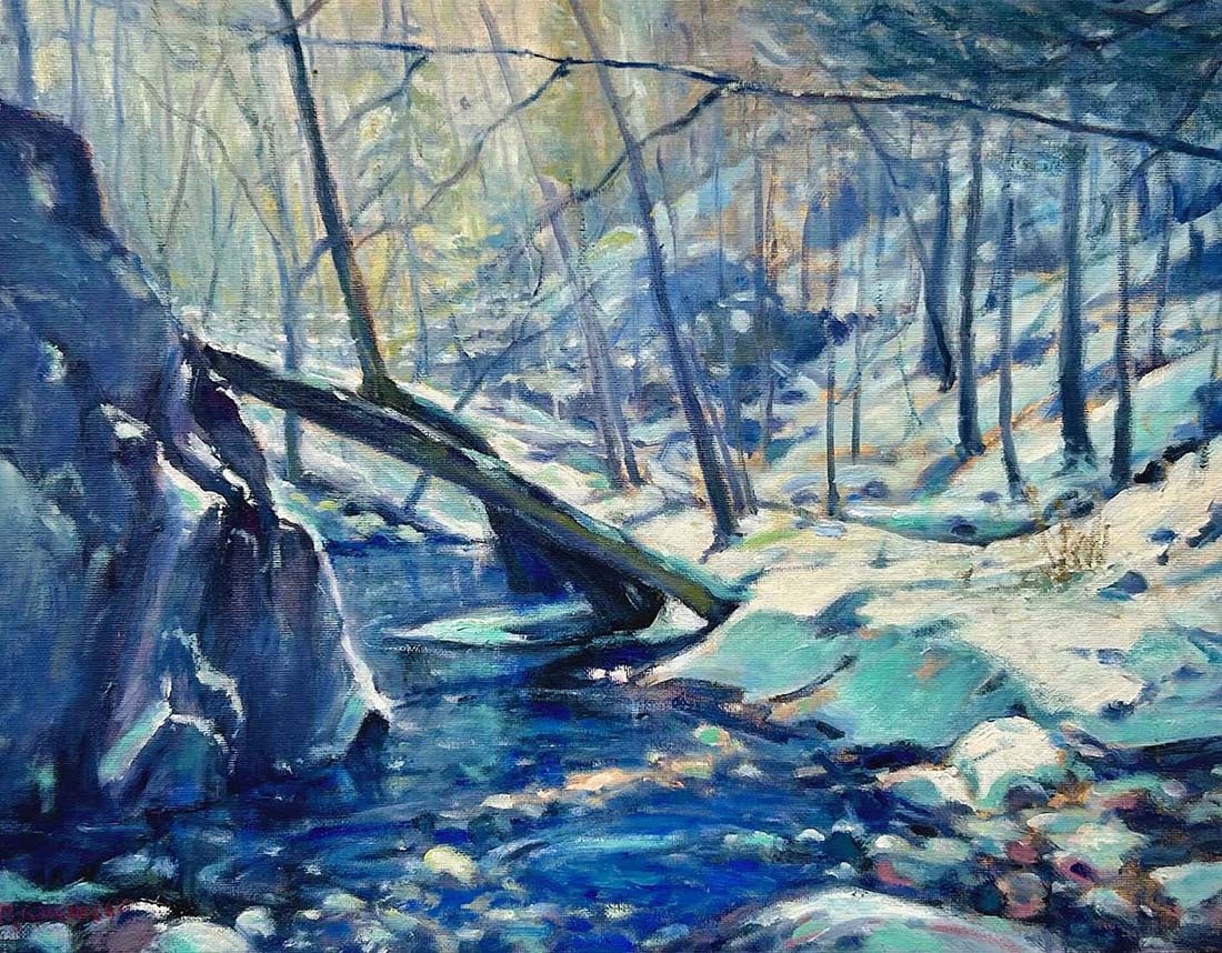 Richard Rosenblatt : Silent Brook: This Salmagundi work of art is titled, "Silent Brook". Oil. 14x18 (size) 19x23 (framed). Richard has been a salmagundi member since 2010..member of the OPA, and American impressionist society.represen