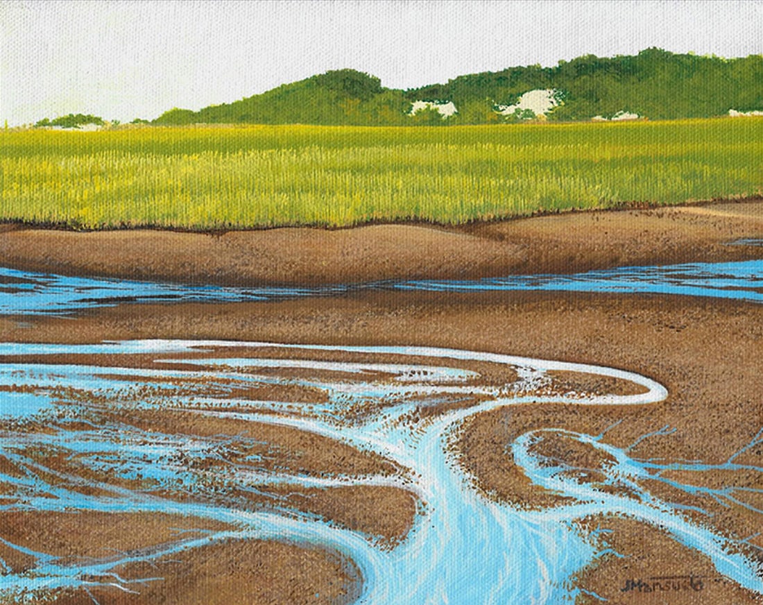 John Mansueto : Tidal Flow: This Salmagundi work of art is titled, "Tidal Flow". Acrylic. 8x10 (size) 10.5x12.5 (framed). John Mansueto is a multi award winning fine art landscape painter residing in the the historic village