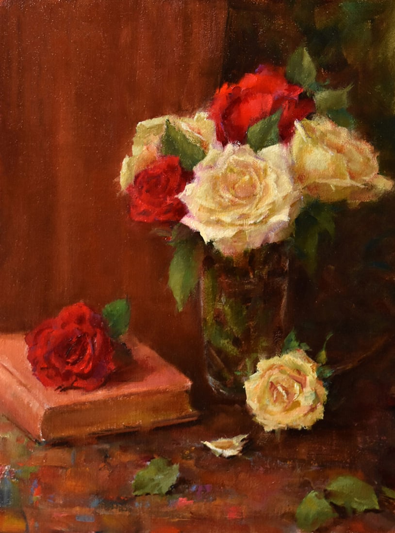 Aida Garrity : Whisper of Nostalgia: This Salmagundi work of art is titled, "Whisper of Nostalgia ". Oil. 16x12 (size) 19x15 (framed). Garrity's sweeping wide-brush background strokes and subtle soft-brush details capture the beauty of