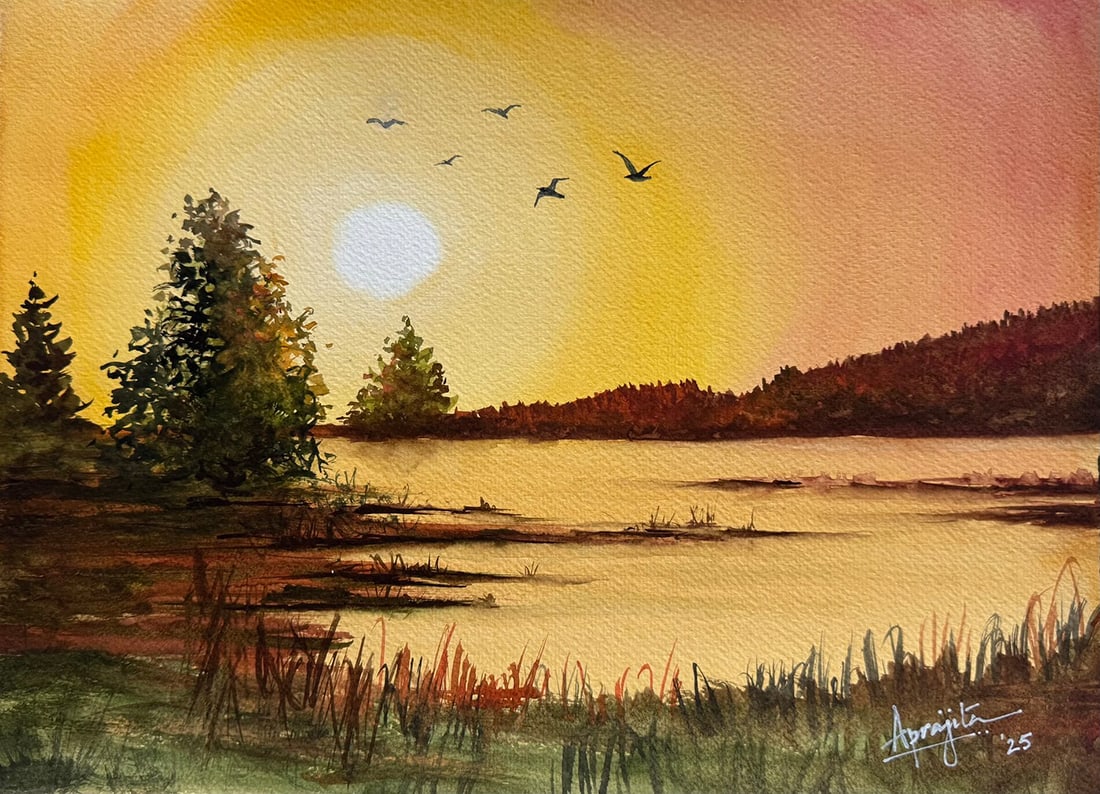 Aprajita Lal : Fleeting Radiance: This Salmagundi work of art is titled, "Fleeting Radiance". Watercolor. 12x18 (size) 16x22 (framed). Aprajita Lal is an award winning contemporary artist based in New Jersey originally from India