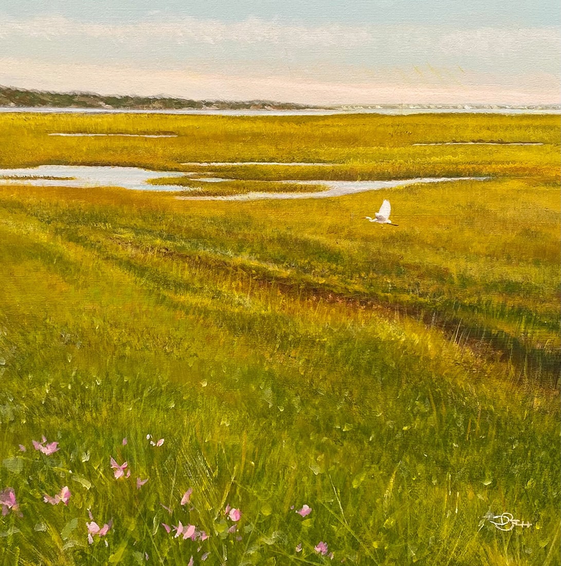 Del-Bourree Bach : Spring Flight: This Salmagundi work of art is titled, "Spring Flight". Acrylic . 8x8 (size) 12x12 (framed). A long time Salmagundi member (46 yrs), Del's paintings have won over 300 awards and are included in public