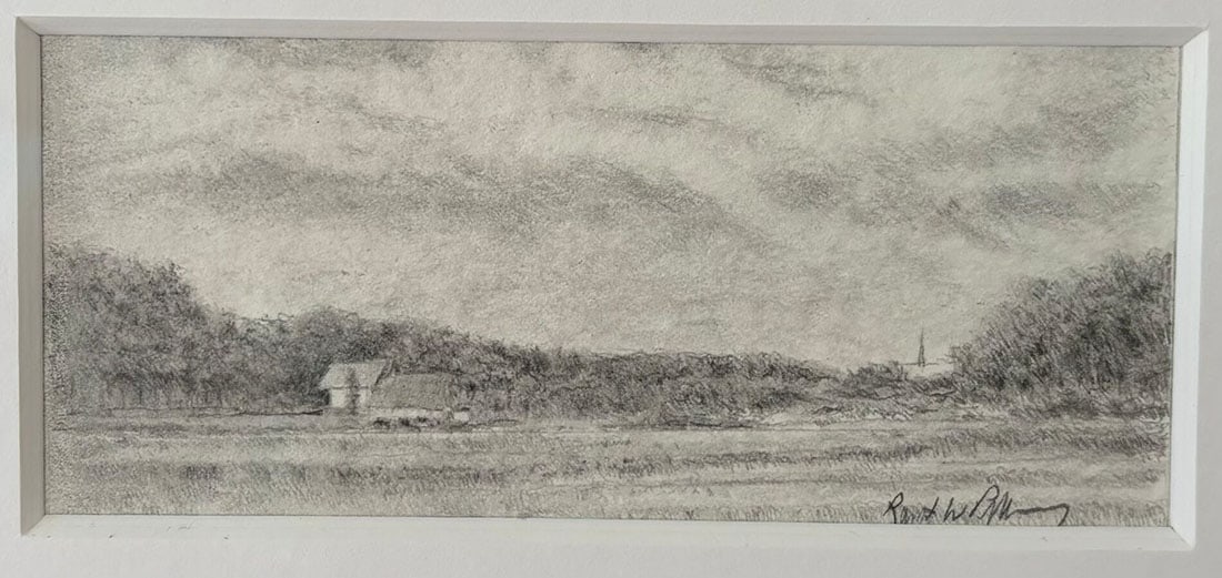 Robert Pillsbury : Woodhaven Farm: This Salmagundi work of art is titled, "Woodhaven Farm ". Graphite. 3x6 (size) 13x15 (framed). President Emeritus, after serving as President of the Salmagundi Club 2013-2019. On the creative side