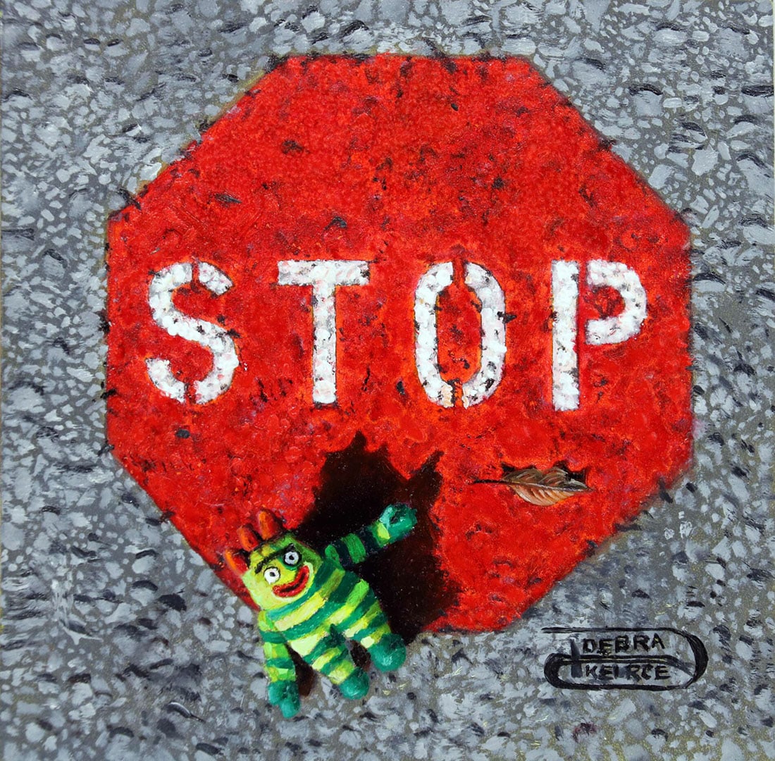 Debrah Keirce : Green Stop: This Salmagundi work of art is titled, "Green Stop ". Oil. 6x6 (size) 7.5x7.5 (framed). Debra Keirce is a celebrated Northern Virginia artist whose work is defined by a meticulous, hyper-realistic