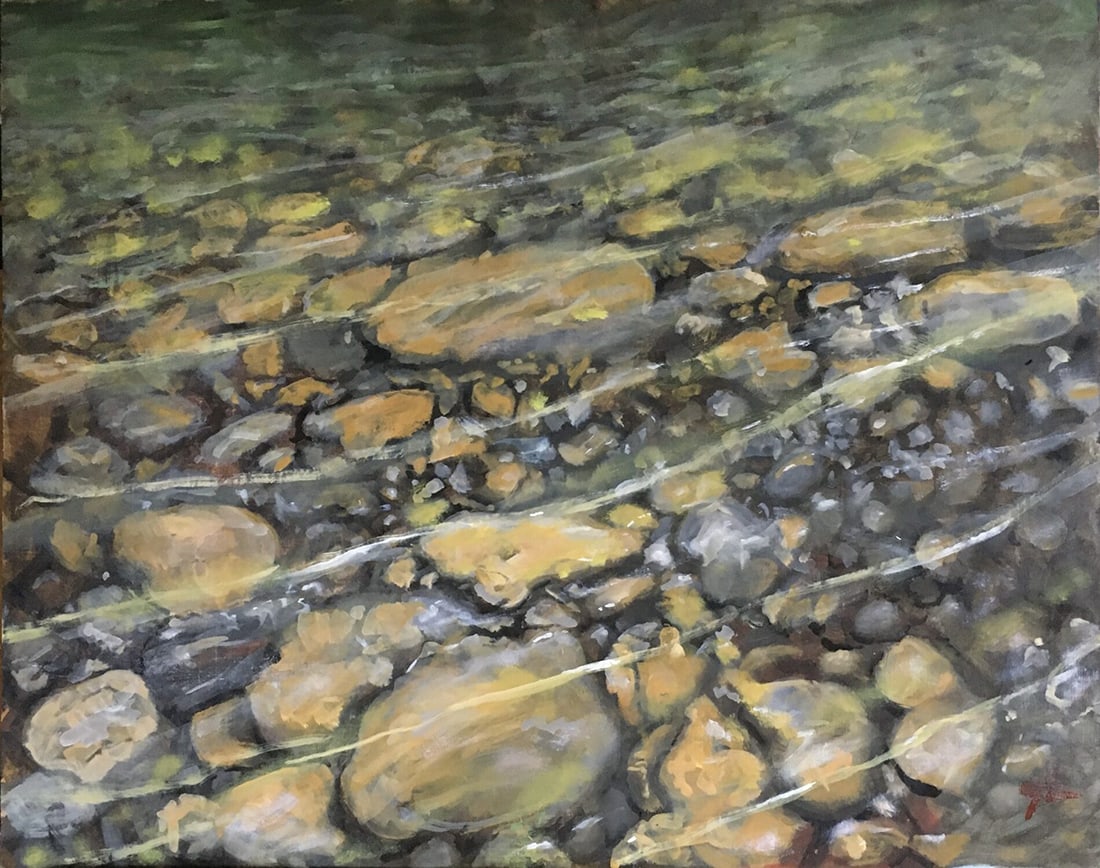 Gary Hoff : Shoal: This Salmagundi work of art is titled, "Shoal ". Oil. 16x20 (size) 18x22 (framed). Hoff's work is best described as contemporary realism. He relies on time-tested materials and principles when