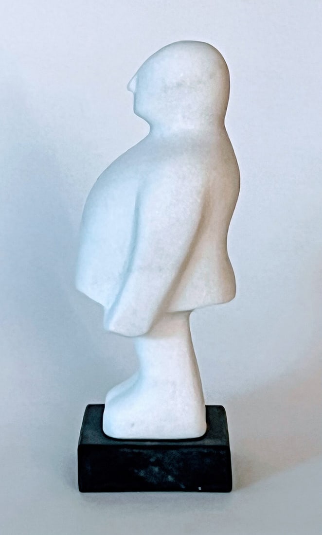 Lou Lalli : Man of Means: This Salmagundi work of art is titled, "Man of Means ". Sculpture. 9x5x4 (size) 0x0 (framed). Lalli undertook stone sculpture in 1984 and since then has been deeply and continuously engaged in the
