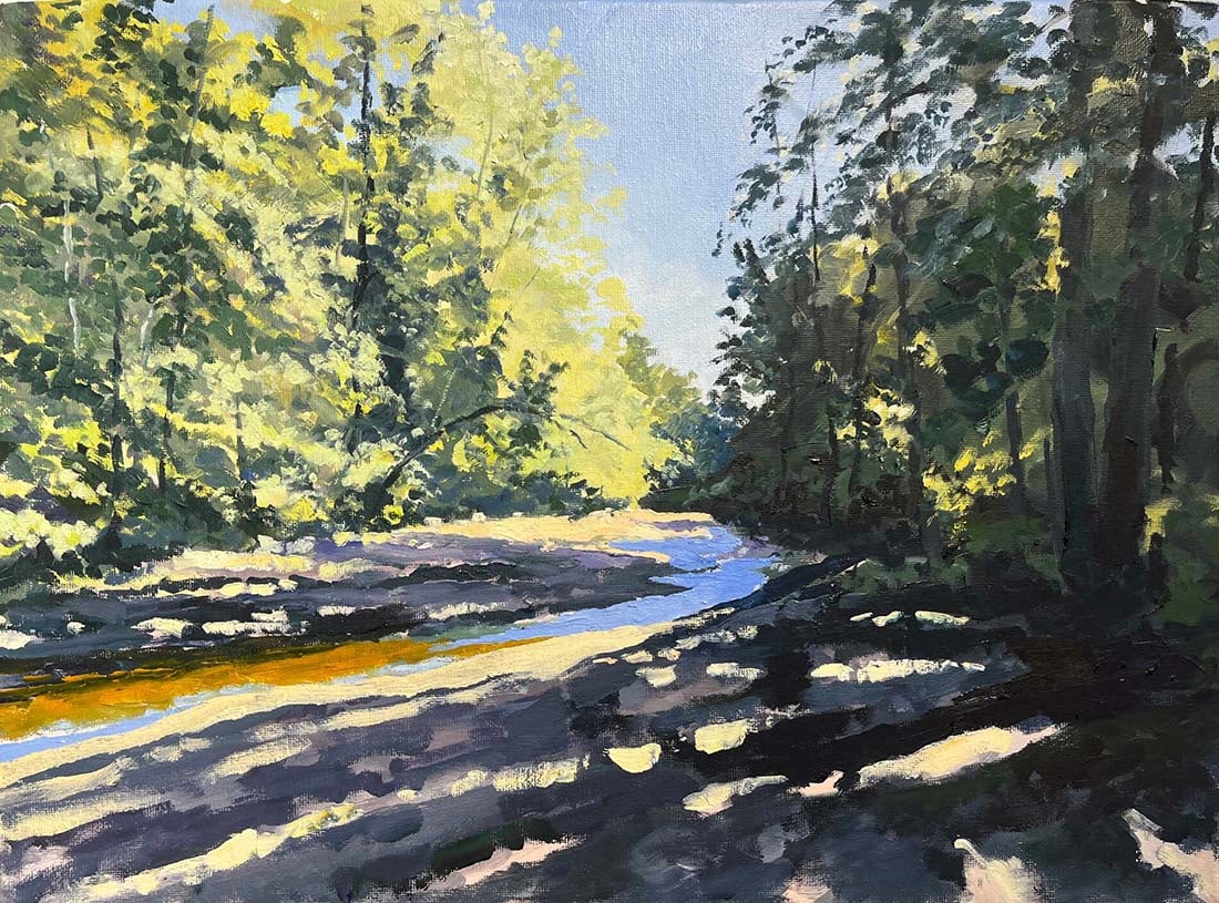 Robert Mansfield : Coxing Kill Minnewaska: This Salmagundi work of art is titled, "Coxing Kill Minnewaska ". Oil. 11x14 (size) 12x15 (framed). Robert Mansfield has retired as Art and Design Director of Forbes Media and is devoting his time
