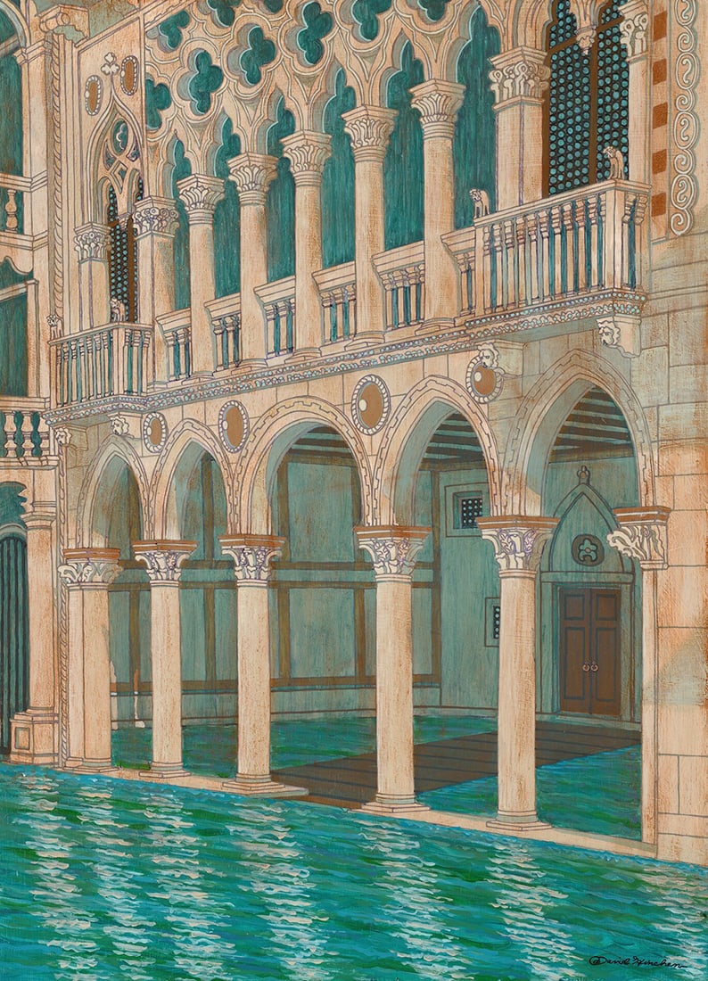 David Hinchen : Palazzo Santa Sofia (Ca' d'Oro), Venice: This Salmagundi work of art is titled, "Palazzo Santa Sofia (Ca' d'Oro), Venice". Acrylic. 27x20 (size) 32x25 (framed). Hinchen is an architectural artist who explores the mood and sense of place
