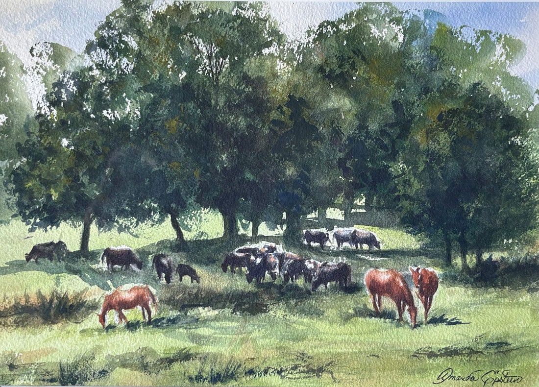 Amanda Epstein : Summer Graze Garrison: This Salmagundi work of art is titled, "Summer Graze Garrison ". Watercolor. 7.5x10.5 (size) 14x15.5 (framed). Amanda is a prize winning watercolorist who teaches both watercolor and dance. She has ha