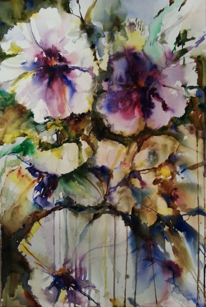 "Pansies", Lisa Argentieri: Watercolor landscape of beautiful pansies. Watercolor. Image: 22 x 15 inches. Framed: 24 x 18 inches.