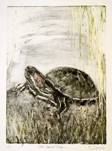 "One Small Step", Karen Loew: From the artist's nature series. Monotype. Image: 7 x 5 inches. Framed: 16 x 13 inches.