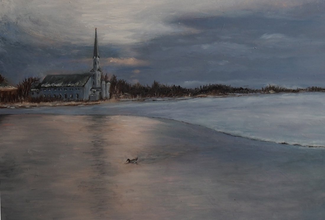 "Winter Solitude", Joan-Marie Palmer: Winter in Ireland, half frozen lake. Oil on Panel. Image size: 9x12 inches. Framed: 11.5x15 inches.