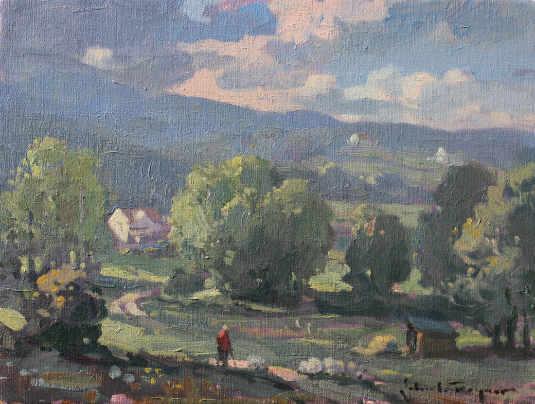 "Sheep Farm in New England", John C. Traynor: One of my favorite places to paint near home. Oil. Image size: 12x16 inches. Framed: 19x23 inches.